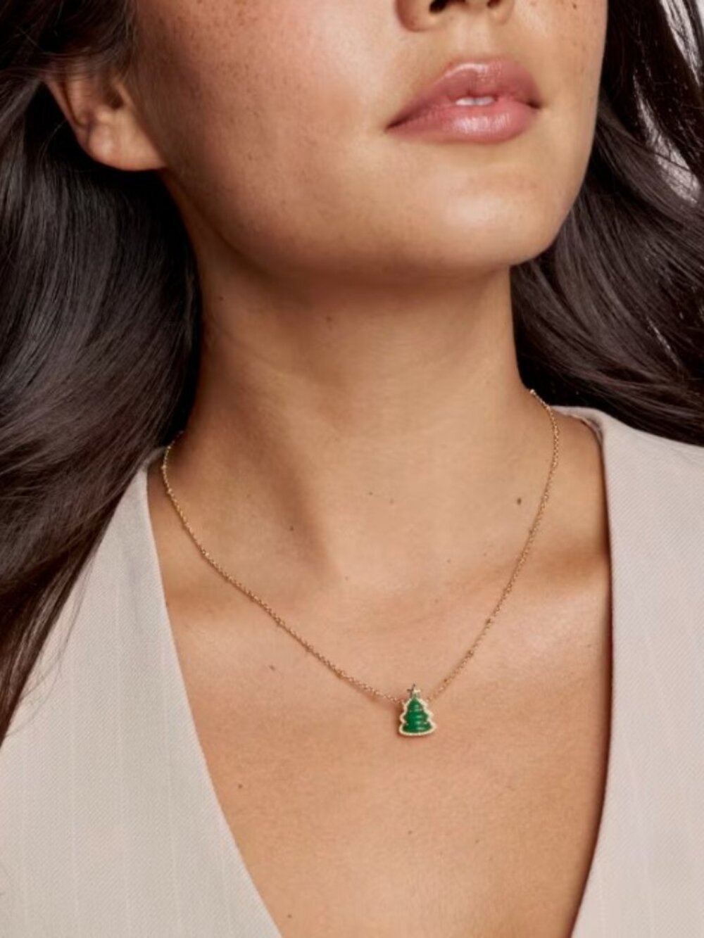 New Kendra Scott Holiday Tree Necklace Gold Green Christmas w/ Pouch Authentic! - Picture 4 of 9